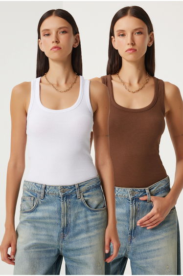 ISTANBUL Fitted U Collar Cotton 2-Pack Tank Top