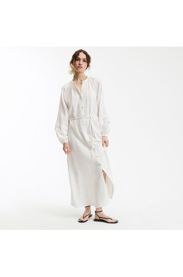 Flared Maxi Dress, Round Neck, Long Sleeves