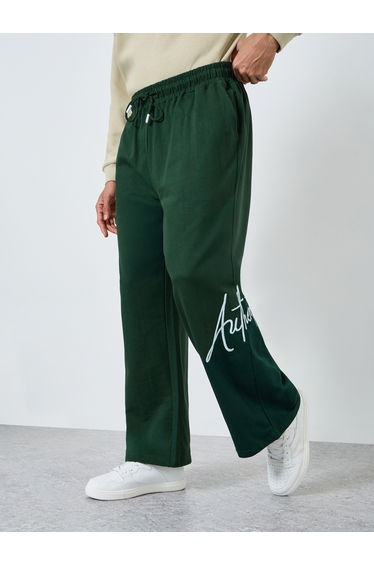 Men Green Embroidered Joggers