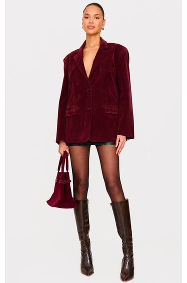 Burgundy Faux Suede Longline Blazer