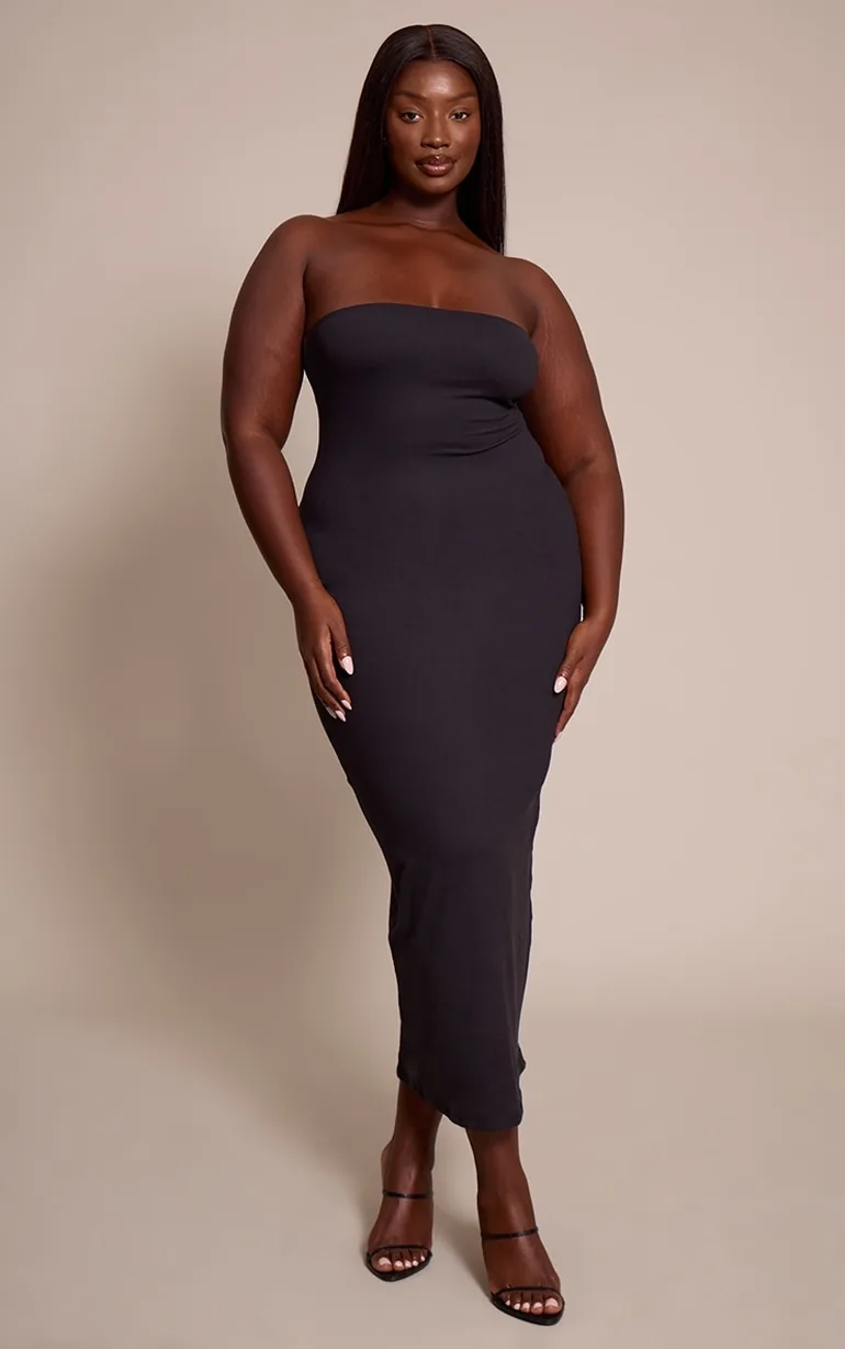 plus size strapless maxi dress LaDivine CH165C Sexy Long Prom Its strapless bodice opens the shoulders and gives a clean upper line Plus Black Sculpt Bandeau Maxi