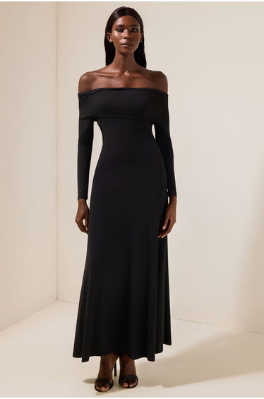 Jersey Solid Off-Shoulder Maxi Dress
