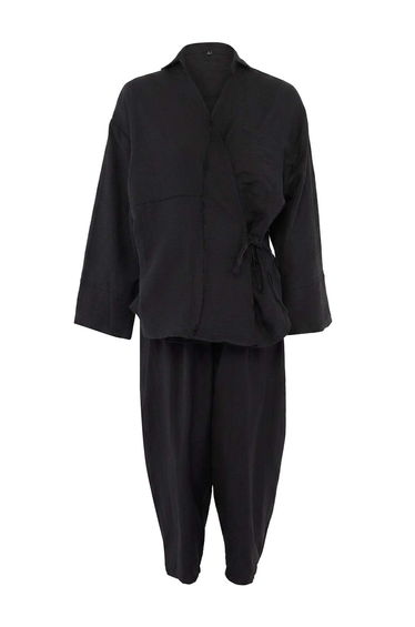 Black Double Breasted Blouse Trousers Set