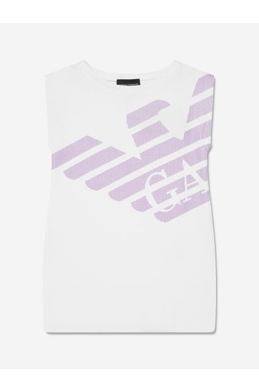 Girls Sleeveless Logo Dress In White
