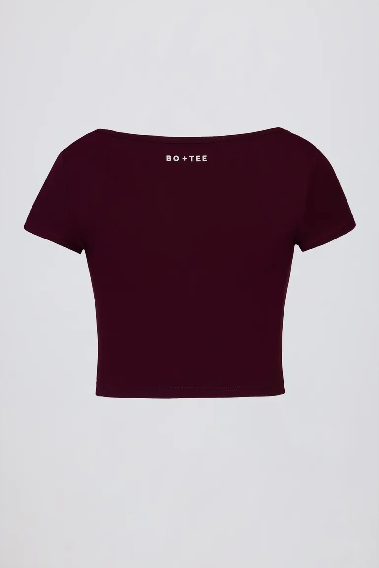 Soft Active Sweetheart-Neck Crop Top in Burgundy - 3