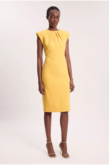 Tailored Sleeveless Neck Detail Pencil Midi Dress