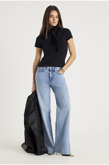 Black Faux Fur Collar Top