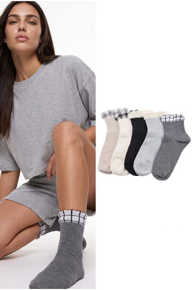 White-Grey 5-Piece Slogan Jacquard Knitted Socks