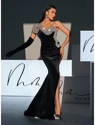 Torin Strapless Wave Crystal Velvet Maxi Dress - 2