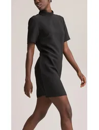 Recycled Mini Shift Dress with Cutout Back and High Neck