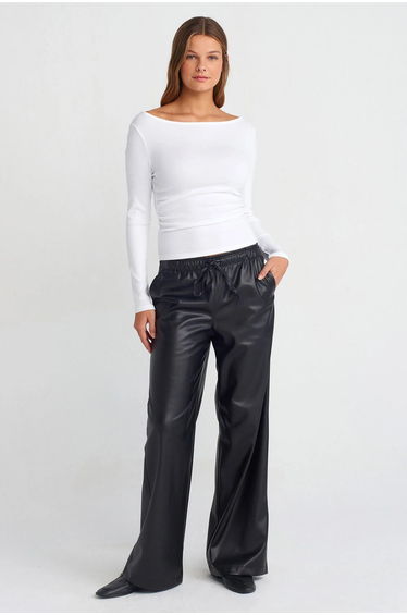 Dilvin Slim Fit Ribbed Boat Neck Blouse