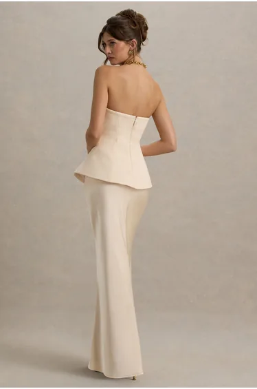 Ohio | Champagne Strapless Corset Maxi Dress