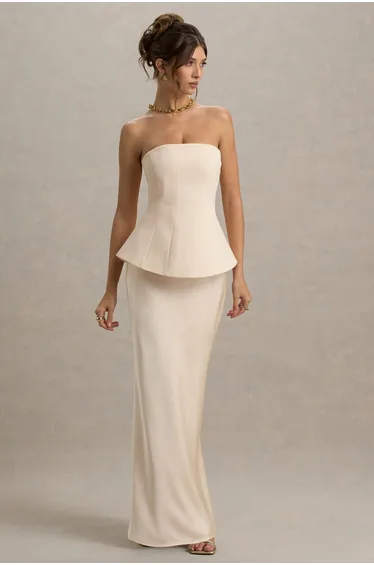 Ohio | Champagne Strapless Corset Maxi Dress