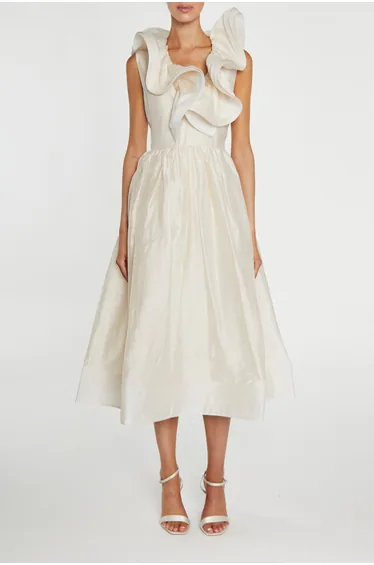 فستان ميداكسي بكشكش - كريمي