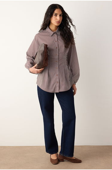 Brown fitted terrycotton plain woven hijab shirt