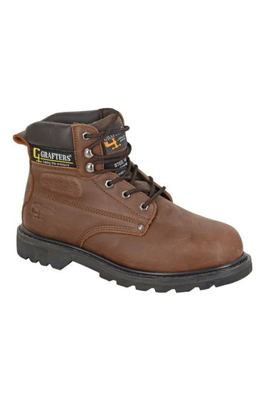 Grafters Mens Crazy Horse Leather Safety Boots - Brown