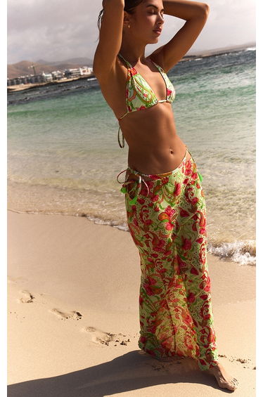 Lime Paisley Print Sheer Low Rise Maxi Skirt