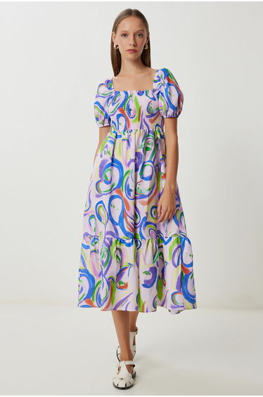 ISTANBUL Abstract Print A-Line Midi Dress
