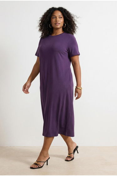 Purple Midi 100% Cotton Knitted T-Shirt Dress