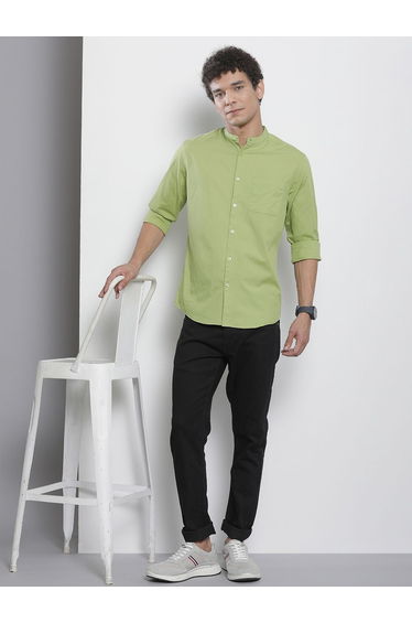 Men Green Mandarin Collar Shirt
