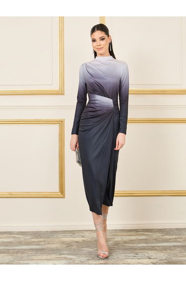 Gradient Effect Wrap Front Midi Dress