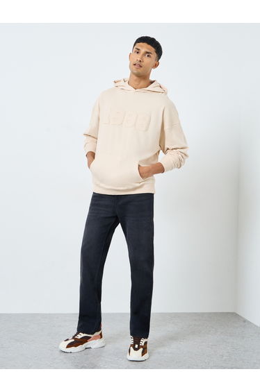 Off White Embroidered Oversized Hoodie