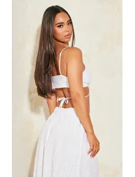 White Broderie Anglais Tie Front Triangle Bralet - 1