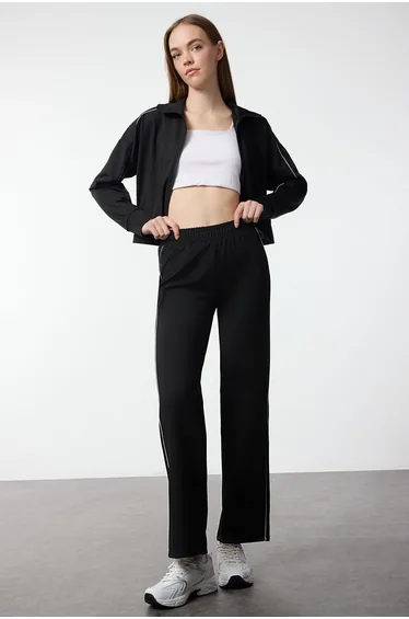 Black Plain Wet/Scuba Sportswear Sweatpants