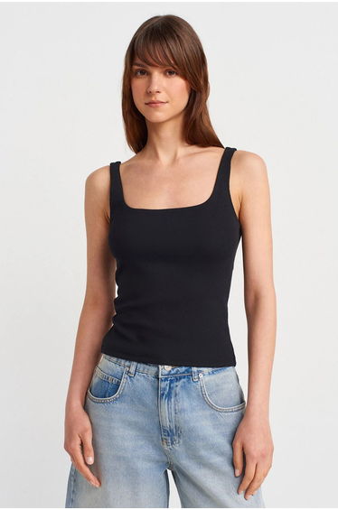 DILVIN Ribbed Square-neck Sleeveless Blouse