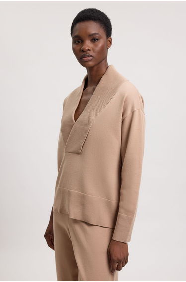 Wool Look Deep Collar Sleeve Knit Jumper