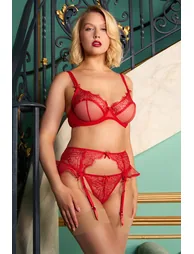 Monica Red Ribbon Slot Lace Brief - 1