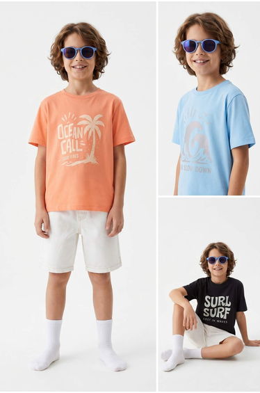 Orange-Black-Blue Plain Knitted T-Shirt