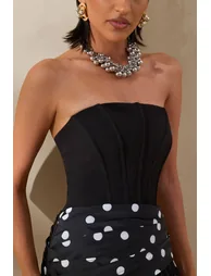 Valerisse | Black And White Polka Dot Bandeau Maxi Dress - 4