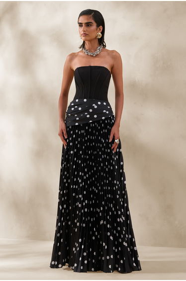 Valerisse | Black And White Polka Dot Bandeau Maxi Dress