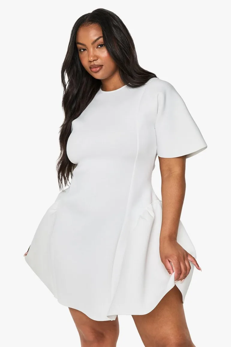 Plus structured mini skater dress - white - 1