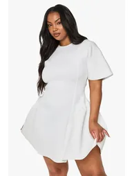 Plus structured mini skater dress - white - 1