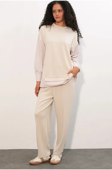 BDART Striped Long Crew Neck Two-Piece Coord Set