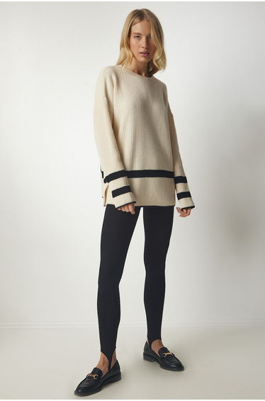 Women's Cream Button Detailed Knitwear Sweater