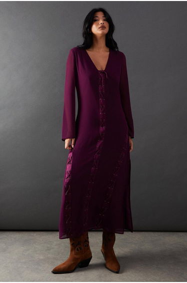 Chiffon Lace Up Panelling Midi Dress