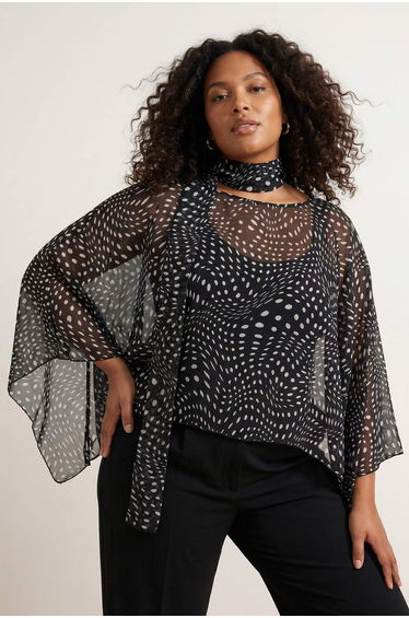 Black Chiffon Woven Large Size Blouse