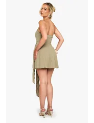 Linen Look pleated Wrap Mini Dress - green - 2