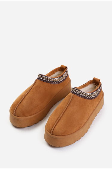 Praise Cosy Chestnut Faux-Suede Fur Lining Slipper