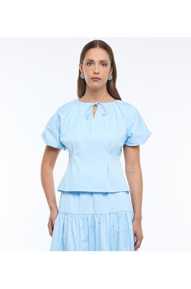 BCBG BALLON SLEEVE POPLIN BLOUSE
