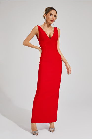 Tuttle Red Backless V-neck Bandage Dress