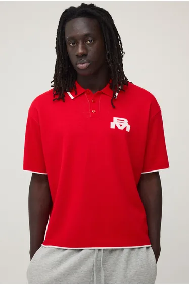 Oversized Moto Graphic Knitted Polo - red