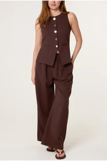 Round Neck Button Through Vest & Trouser Set