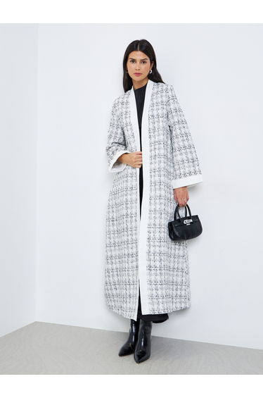 White Tweed Open Front Abaya