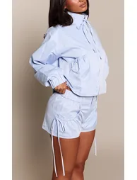 Petite Baby Blue Ruched Pocket Detail Tie Side Tailored Shorts Co-ord - 1