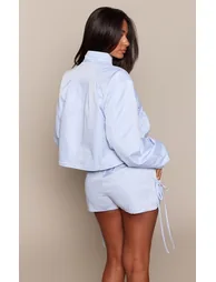 Petite Baby Blue Ruched Pocket Detail Tie Side Tailored Shorts Co-ord - 2