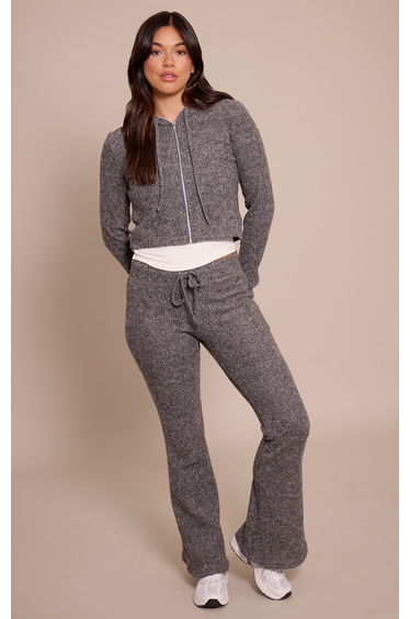 Charcoal Brushed Waffle Rib Skinny Flare Trousers